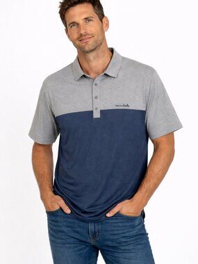 Travis Mathew Blue Gray Polo Shirt Medium Golf Casual Short Sleeve Modern